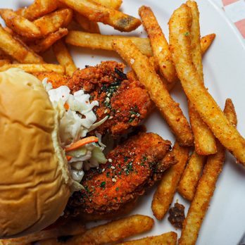 Sir Chicken - Hot'N'Spicy Chicken Tender Sandwich with Sir Chicken Spicy Fries - Food Delivery Services Near Me - Chicago, Illinois Sir Chicken - Hot'N'Spicy Chicken Tender Sandwich with Sir Chicken Spicy Fries - Food Delivery Services Near Me - Chicago, Illinois