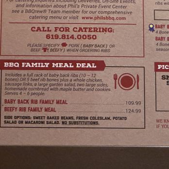 Phil's BBQ - BBQ Family Meal was great for a party of 6! - Barbeque Near Me - San Diego, California Phil's BBQ - BBQ Family Meal was great for a party of 6! - Barbeque Near Me - San Diego, California