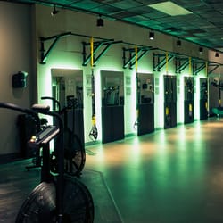 Push 40 Fitness - The four stations inside our Bridgeville studio... From left to right: AirBike, Suspension Training, Curve Treadmill, Free Weights.
