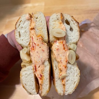 Bagel Works - garlic havarti bagel with sun dried tomato cream cheese - Bagels Near Me - Placerville, California Bagel Works - garlic havarti bagel with sun dried tomato cream cheese - Bagels Near Me - Placerville, California