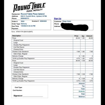 Round Table Pizza - This is the order of the pizza. - Pizza Near Me - Upland, California Round Table Pizza - This is the order of the pizza. - Pizza Near Me - Upland, California