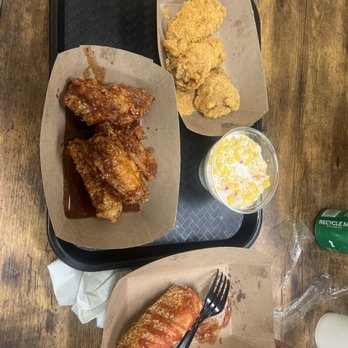 Basak Chicken - Sweet & Spicy chicken wings, spicy curry chicken wings, Korean corn dog and yuuuummmy corn salad. - Chicken Wings Near Me - Sparks, Nevada