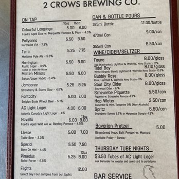 2 Crows Brewing - Tap list - Breweries Near Me - Halifax, Nova Scotia