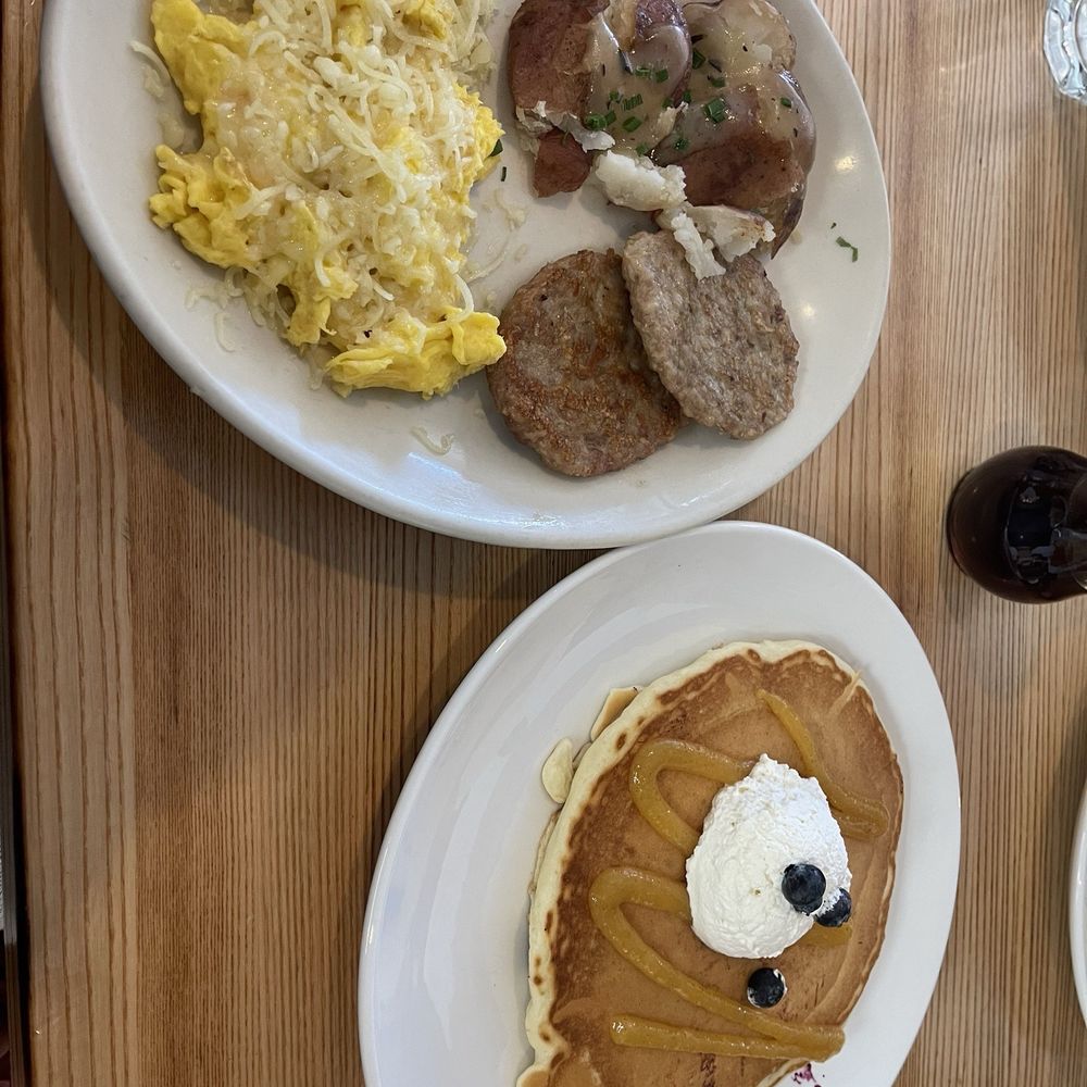 Sleepy Bee Cafe - Blue Ash - Worker Bee Breakfast with turkey sausage, redskin potatoes and scrambled eggs with cheese (side of pancake instead of toast) - Breakfast & Brunch Near Me - Blue Ash, Ohio Sleepy Bee Cafe - Blue Ash - Worker Bee Breakfast with turkey sausage, redskin potatoes and scrambled eggs with cheese (side of pancake instead of toast) - Breakfast & Brunch Near Me - Blue Ash, Ohio