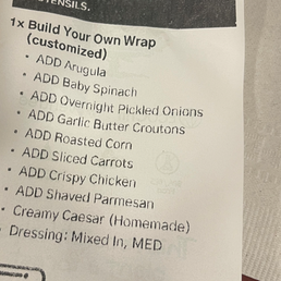ordered a custom wrap online and was given a salad meant for someone else
