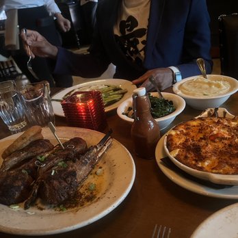 Three OAK Steakhouse - Rack of lamb, lobsters Mac and cheese, mashed potatoes and steamed spinach and garlic. - Steakhouses Near Me - Easton, Pennsylvania Three OAK Steakhouse - Rack of lamb, lobsters Mac and cheese, mashed potatoes and steamed spinach and garlic. - Steakhouses Near Me - Easton, Pennsylvania