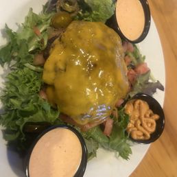 Hunter's Burger no bread made into a salad