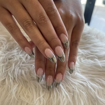 Simply Nail Bar - Almond shape gel-X, rounded with chrome dip. - Nail Salons Near Me - Brea, California Simply Nail Bar - Almond shape gel-X, rounded with chrome dip. - Nail Salons Near Me - Brea, California