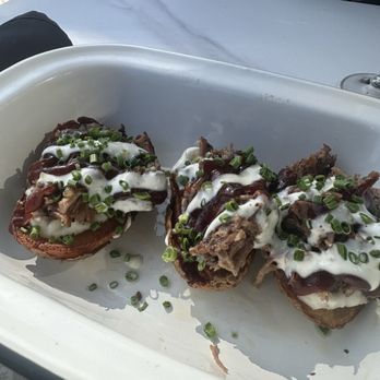 Broken Spirits Distillery - Brisket potato skins. The brisket was friggin delicious! - Distilleries Near Me - Long Beach, California