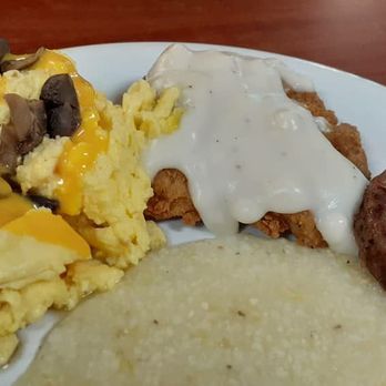 Golden Corral Buffet & Grill - Cheese grits and scrambled eggs with country fried steak - Buffets Near Me - Charleston, South Carolina Golden Corral Buffet & Grill - Cheese grits and scrambled eggs with country fried steak - Buffets Near Me - Charleston, South Carolina