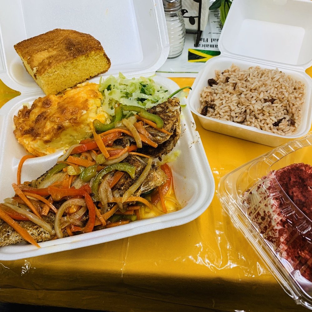 Kemper's Cafe - Escovitch Red Snapper, Mac&Cheese, Cabbage, Cornbread, and Red Velvet Cake - Caribbean Near Me - Atlanta, Georgia Kemper's Cafe - Escovitch Red Snapper, Mac&Cheese, Cabbage, Cornbread, and Red Velvet Cake - Caribbean Near Me - Atlanta, Georgia