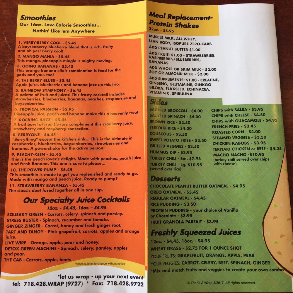 That's A Wrap - Menu back - Sandwiches Near Me - Bayside, New York That's A Wrap - Menu back - Sandwiches Near Me - Bayside, New York