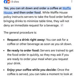 Waffle House - Google ai response to the question "at Waffle House can you come in and order coffee before ordering food"