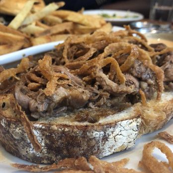 Leon's Full Service - Open faced Beef Brisket Sandwich with French fries - Gastropubs Near Me - Decatur, Georgia Leon's Full Service - Open faced Beef Brisket Sandwich with French fries - Gastropubs Near Me - Decatur, Georgia