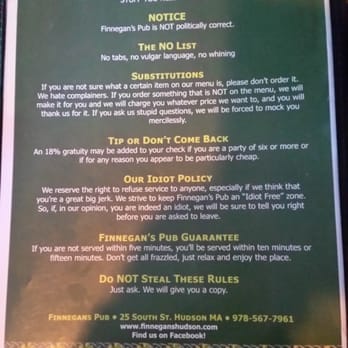 Finnegan's Pub - The Rules. - Pubs Near Me - Hudson, Massachusetts Finnegan's Pub - The Rules. - Pubs Near Me - Hudson, Massachusetts