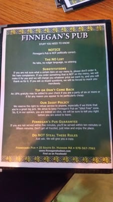 Menu photo 2 Finnegan's Pub Hudson, MA
