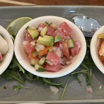 Bartlett's Fish Camp - Ceviche Trio. Also most got filled up with the Ceviche and chips. Super fresh. - Seafood Near Me - Michigan City, Indiana