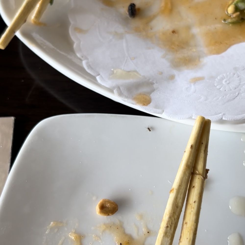 a plate of food with chopsticks