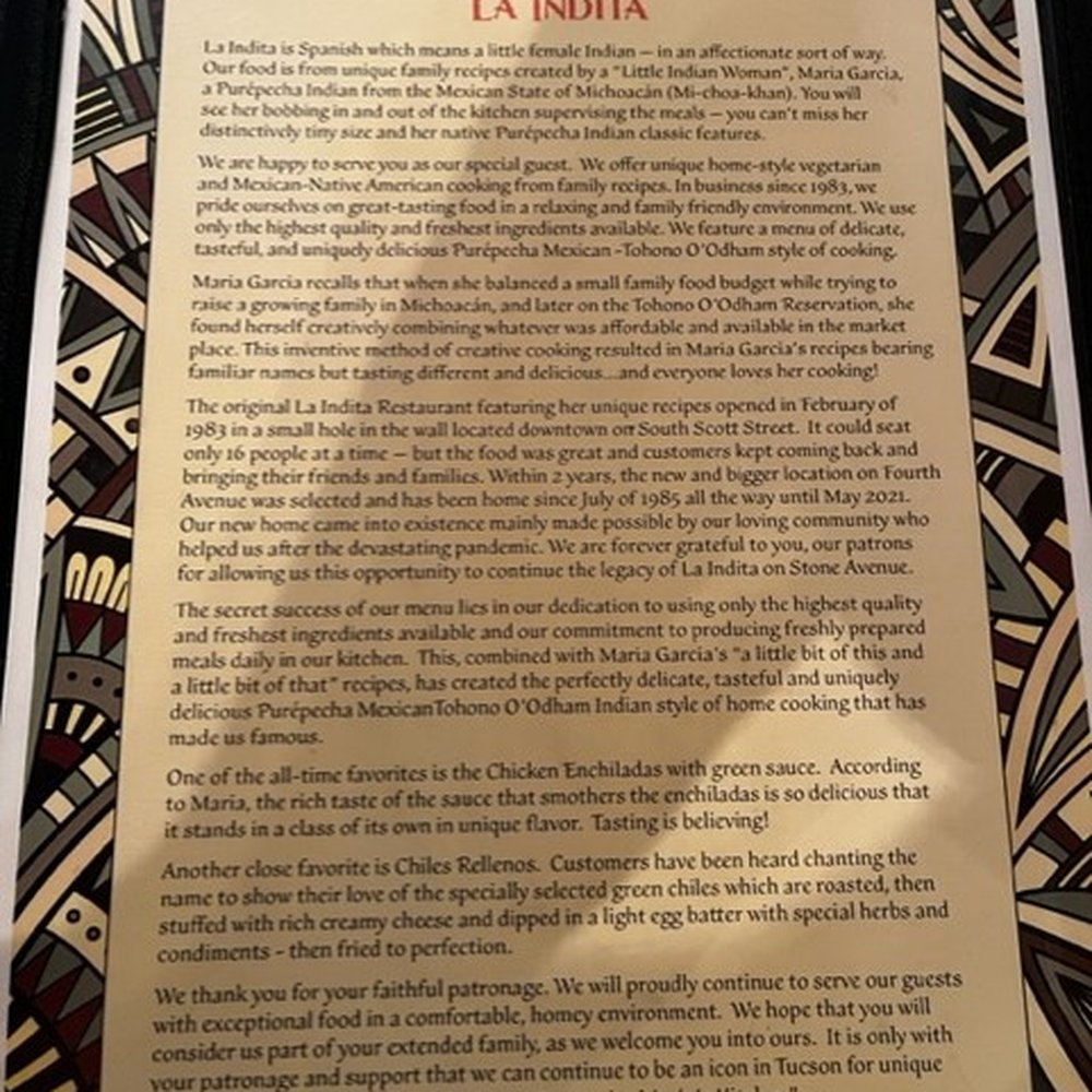 La Indita - Their story on the menu - Mexican Near Me - Tucson, Arizona La Indita - Their story on the menu - Mexican Near Me - Tucson, Arizona