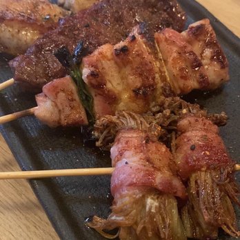 Torikyu - Chicken Wings, Beef, Chicken Thigh w/ green onion and Bacon wrapped Enoki Mushroom - Japanese Near Me - Honolulu, Hawaii