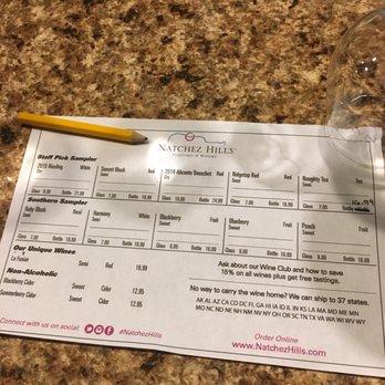 Natchez Hills Vineyard - menu and wine glass - Wineries Near Me - Hampshire, Tennessee