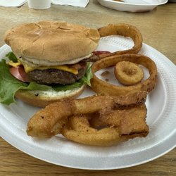 Aggie General - The General burger and onion rings.