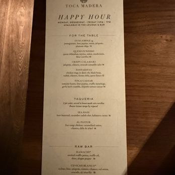 Toca Madera - Happy hour food menu. - Steakhouses Near Me - Houston, Texas Toca Madera - Happy hour food menu. - Steakhouses Near Me - Houston, Texas