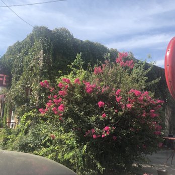 Whistle Stop Cafe - Front entrance just under the café sign with all the blooms on the outside you might miss it! But trust me you got to stop in and eat here! - American Near Me - Decatur, Texas