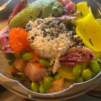FOB Poke Bar - Picked daikon, edamame, salmon, octopus, crab salad. Yum! - Poke Near Me - Bellevue, Washington FOB Poke Bar - Picked daikon, edamame, salmon, octopus, crab salad. Yum! - Poke Near Me - Bellevue, Washington