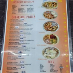 Breakfast menu Breakfast menu