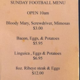 Sunday Football Menu
