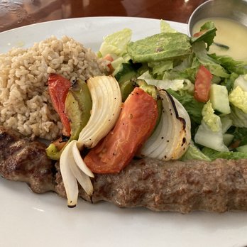 Panini Kabob Grill - Beef Koobideh Kabob with Brown Rice & Romaine Avocado Salad - Mediterranean Near Me - Irvine, California