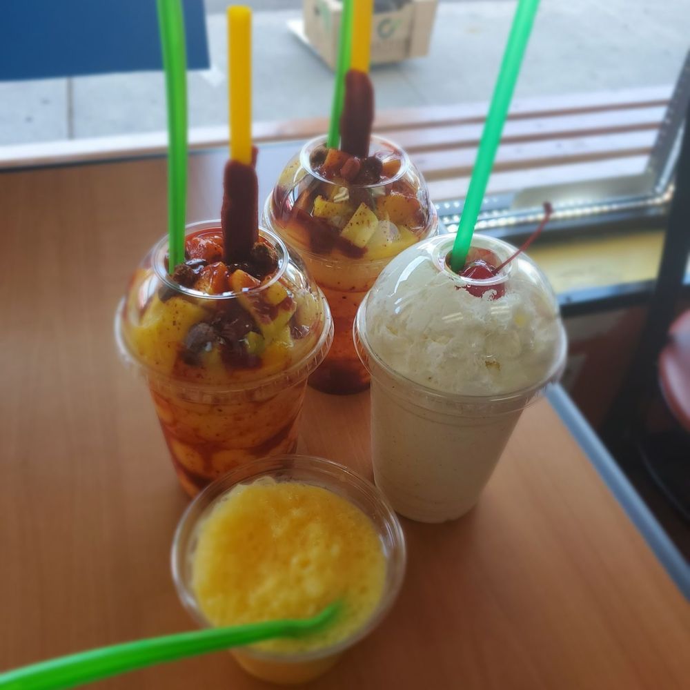 Chamoyada, Vanilla Shake and a sample of a Raspado the owner made for me to taste! Chamoyada, Vanilla Shake and a sample of a Raspado the owner made for me to taste!