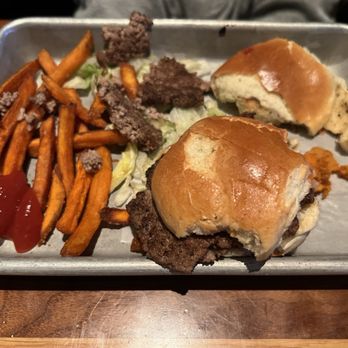 BJ's Restaurant & Brewhouse - Kids' Mini Burgers- half eaten, large serving sizes - New American Near Me - Columbia, Maryland BJ's Restaurant & Brewhouse - Kids' Mini Burgers- half eaten, large serving sizes - New American Near Me - Columbia, Maryland