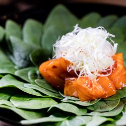 Kazu - Baby Spinach Salad with Spicy Salmon