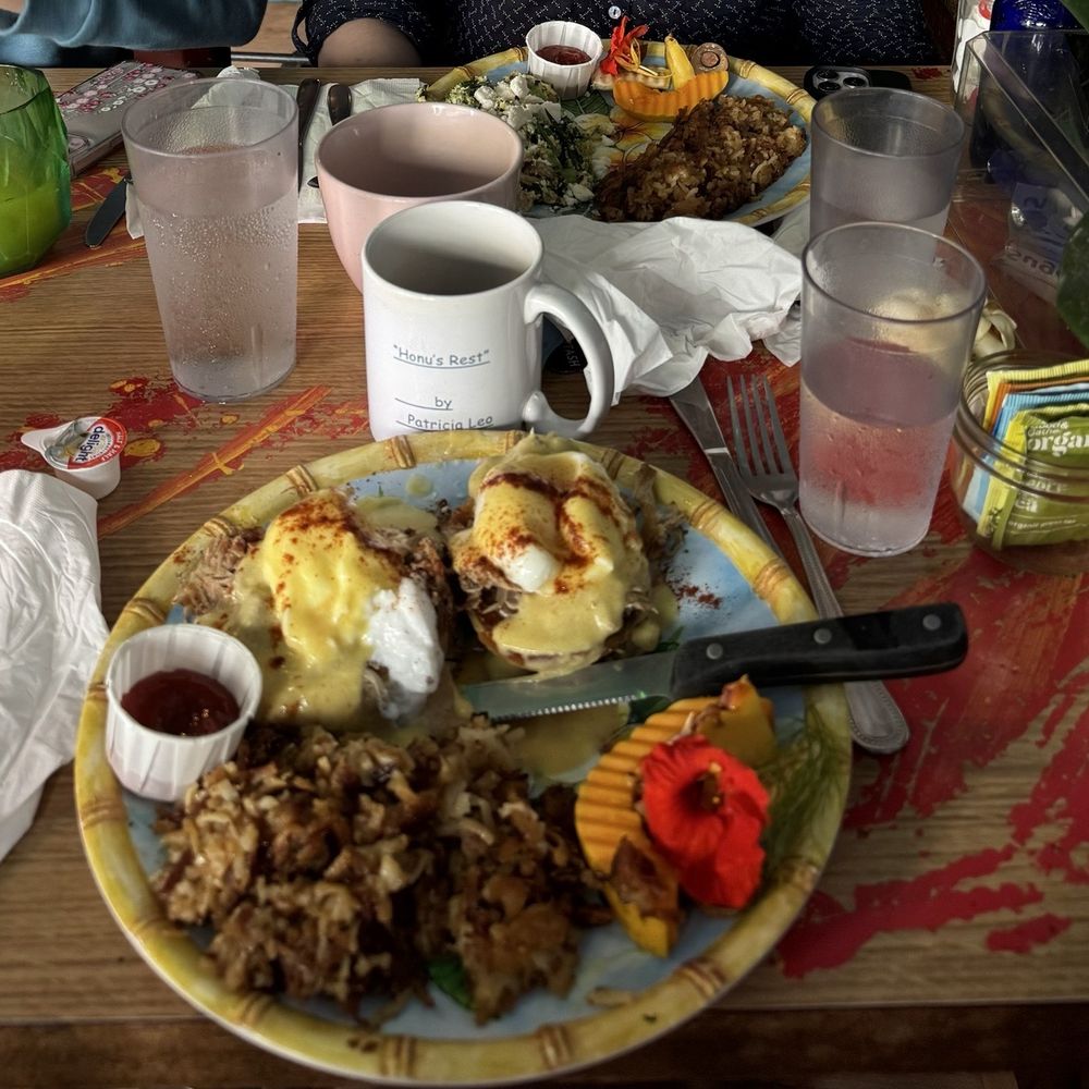 Pele's Kitchen - Kalua pork Benedict, sausage/spinach/feta scramble - Breakfast & Brunch Near Me - Pahoa, Hawaii Pele's Kitchen - Kalua pork Benedict, sausage/spinach/feta scramble - Breakfast & Brunch Near Me - Pahoa, Hawaii
