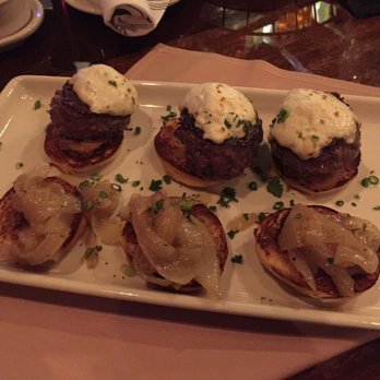 Three OAK Steakhouse - BEEF SLIDERS - CARAMELIZED ONIONS, FRIED PICKLES, BLUE CHEESE - Steakhouses Near Me - Easton, Pennsylvania
