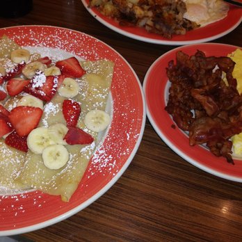 Amy's Omelette House - Strawberry banana crepes with scrambled eggs and bacon.. - Breakfast & Brunch Near Me - Cherry Hill, New Jersey
