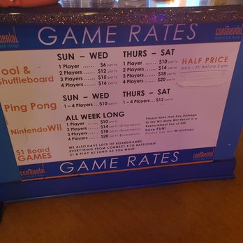 Continental Modern Pool Lounge - Game menu - Pool Halls Near Me - Arlington, Virginia
