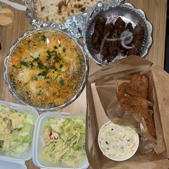Noya Kitchen - Naan, biriyani, fried chicken, beef sheekh kabob. Not pictured: rice pudding - Indian Near Me - Los Angeles, California