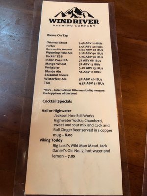 Menu photo 8 Wind River Brewing Pinedale, WY Menu photo 8 Wind River Brewing Pinedale, WY