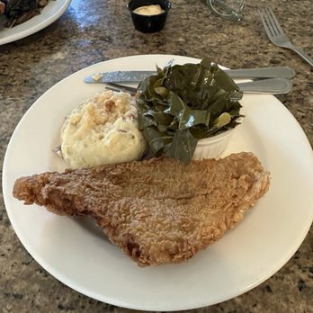 Southern Roots - Fried Catfish with potato mash and collard greens - Southern Near Me - Jamestown, North Carolina Southern Roots - Fried Catfish with potato mash and collard greens - Southern Near Me - Jamestown, North Carolina