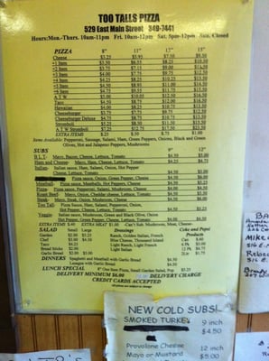 Menu photo 2 Too Tall's Pizza Newark, OH Menu photo 2 Too Tall's Pizza Newark, OH