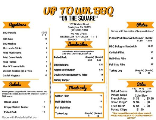 Menu photo 8 Up Town BBQ Covington, TN