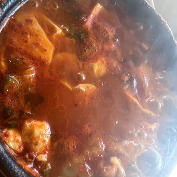 Koreana Korean BBQ - Mandu soondubu (dumpling tofu soup) spicy ! - Korean Near Me - Fairfield, California Koreana Korean BBQ - Mandu soondubu (dumpling tofu soup) spicy ! - Korean Near Me - Fairfield, California
