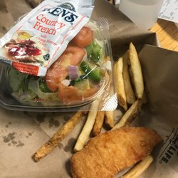 What's left of the chicken and French fries (the pizza and French fries are gone!)