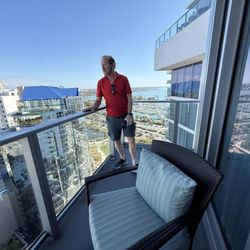 Our large balcony wrapped around and had a view of the city & harbor