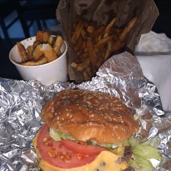 Five Guys - Cheeseburger and regular cajun fries - Burgers Near Me - San Diego, California Five Guys - Cheeseburger and regular cajun fries - Burgers Near Me - San Diego, California