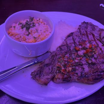 Blue Oak Grille - Ribeye with mash potatoes and street corn - American Near Me - Friant, California Blue Oak Grille - Ribeye with mash potatoes and street corn - American Near Me - Friant, California