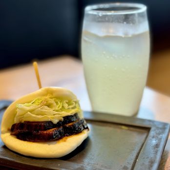 ippudo V West Hollywood - Pork bun with a glass of moshi yuzu - Ramen Near Me - West Hollywood, California ippudo V West Hollywood - Pork bun with a glass of moshi yuzu - Ramen Near Me - West Hollywood, California